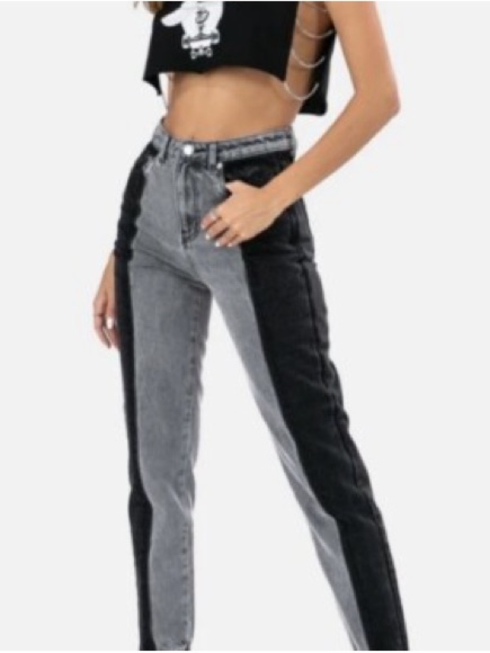 Adika Two-Tone Straight Leg Jeans - Black & Gray